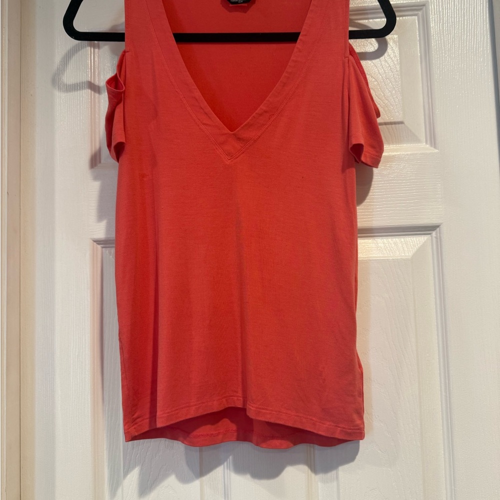 bebe V-Neck Cold Shoulder Blouse - Coral